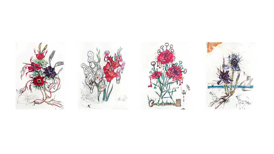 Auction of a series of 15 prints by Salvador Dali from the series "Florals (Surrealist Flower)"