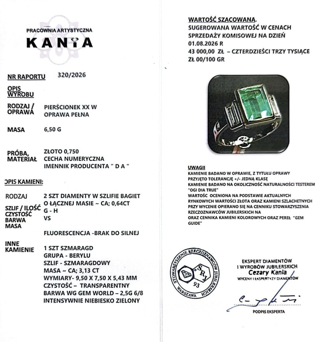 Pierścionek ze szmaragdem i diamentami 4