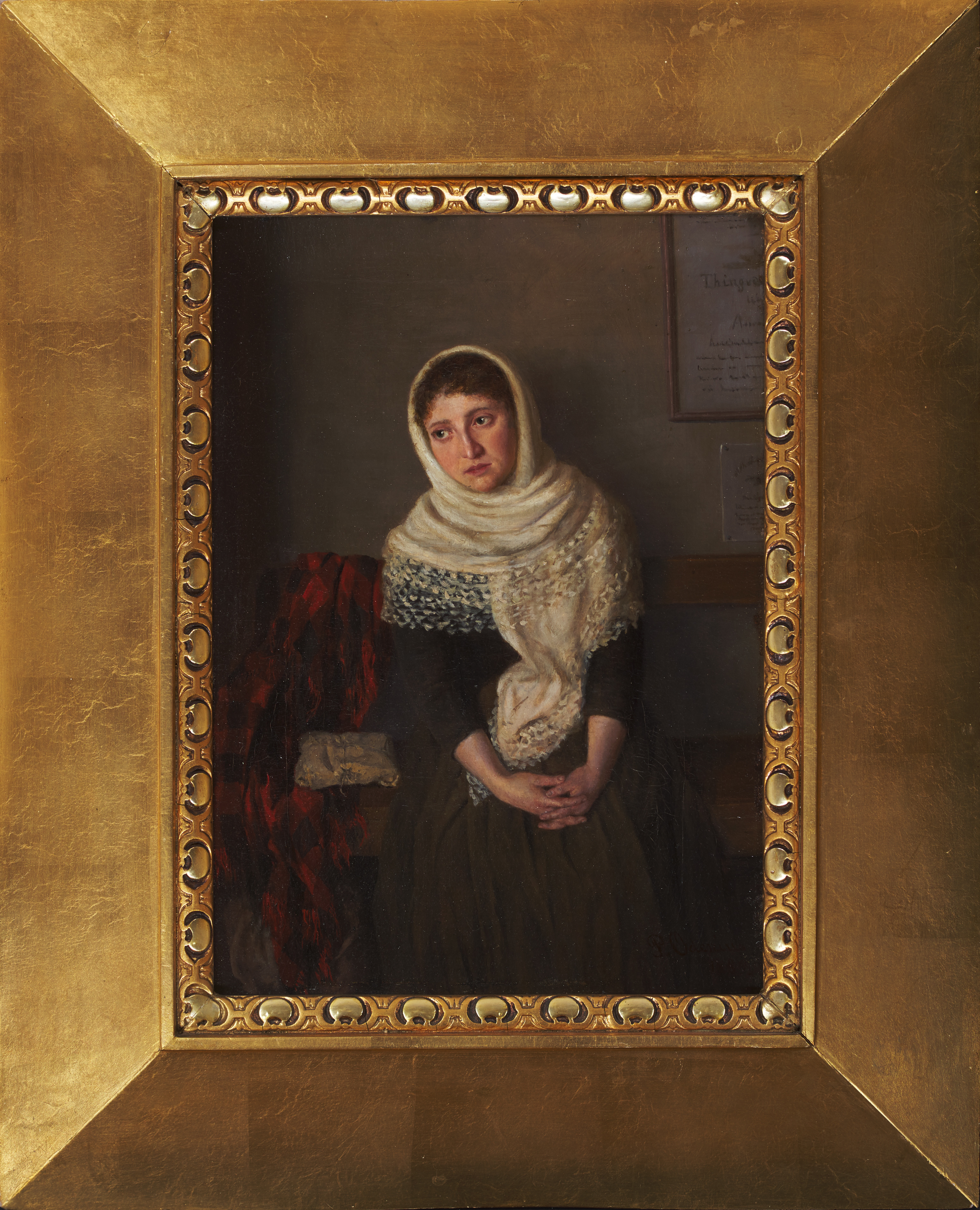 Portrait of a woman in a white scarf