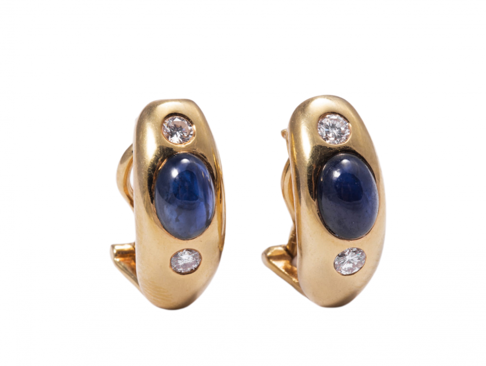 Gold sapphires and diamonds earrings